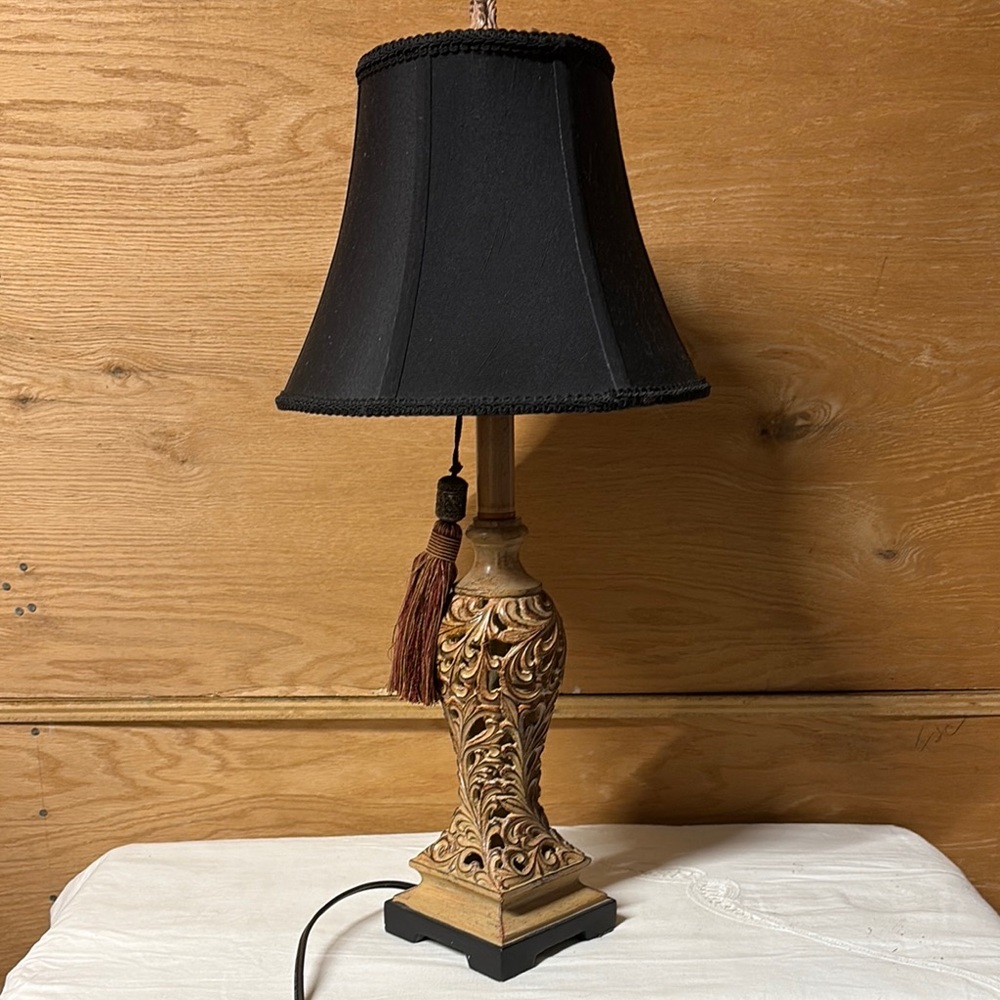 Ornate Black and Tan Table Lamp